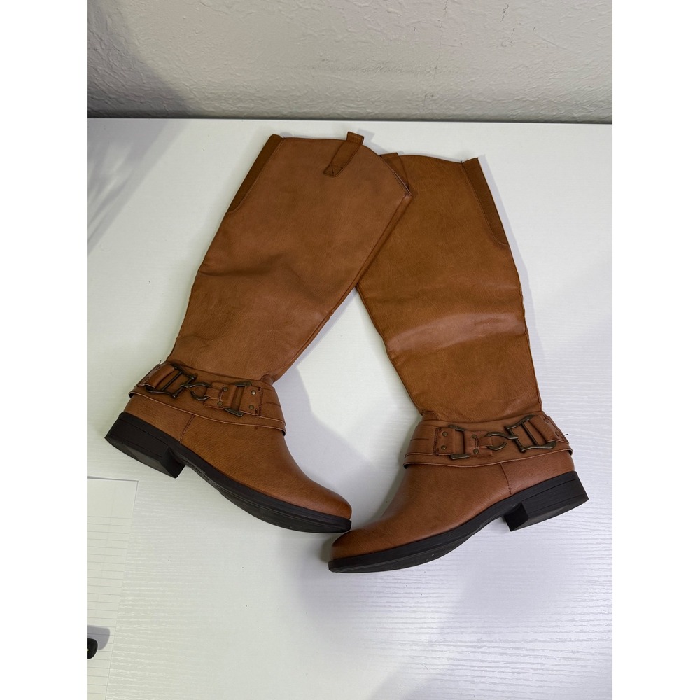 Sonoma Goods for Life Womens Brown Tall Riding Boots Size 7 Cognac Harness Strap